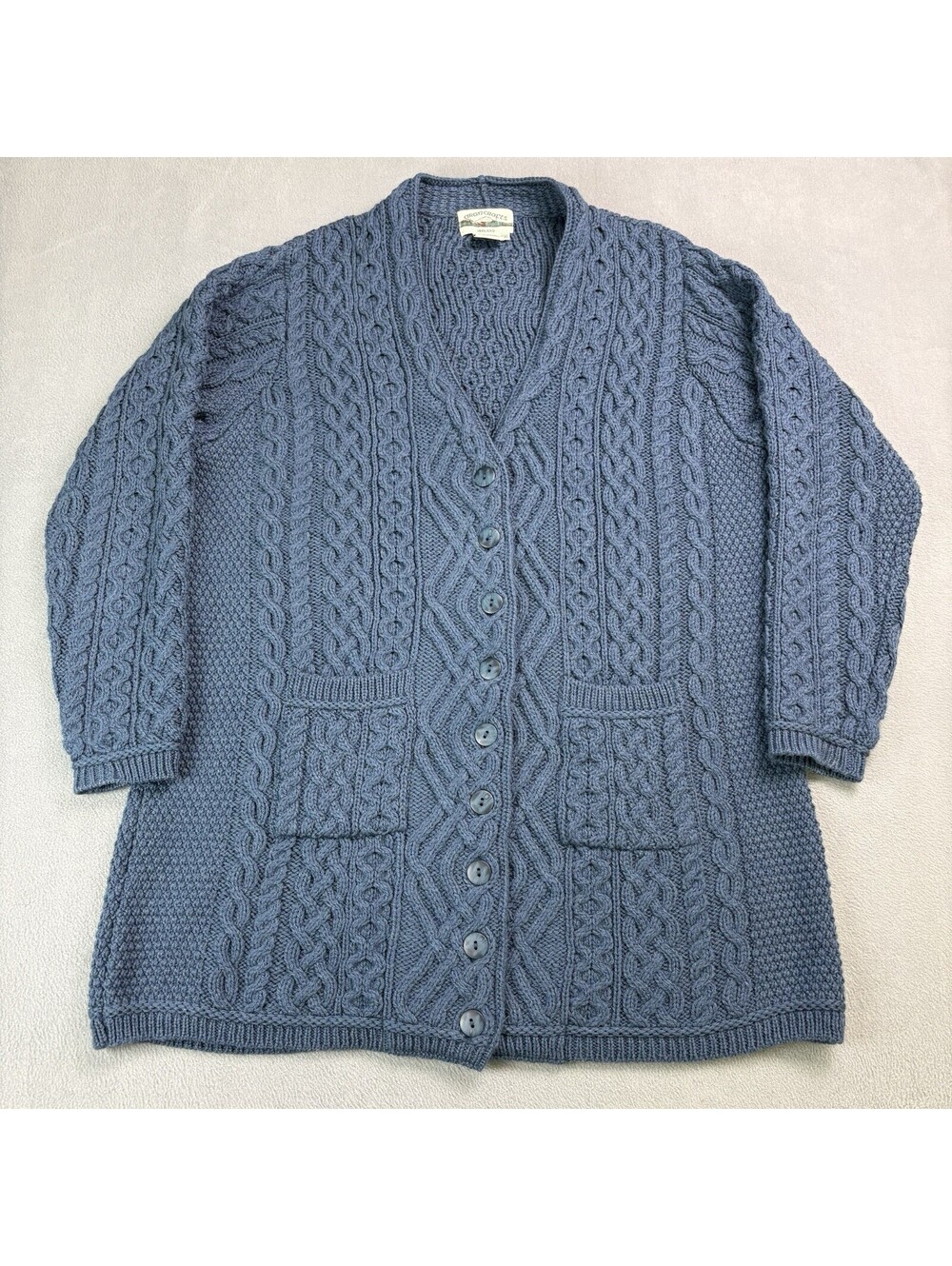 Aran Craft Fisherman Cable Knit Cardigan Sweater Women’s XXL Blue Merino Wool